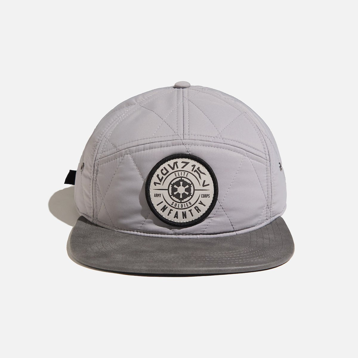 Front view of the quilted Star Wars Imperial Trailhead Camper Hat in grey.