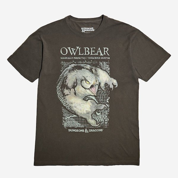 A Brown T-Shirt featuring a photo of an "Owlbear" from Dungeons and Dragons