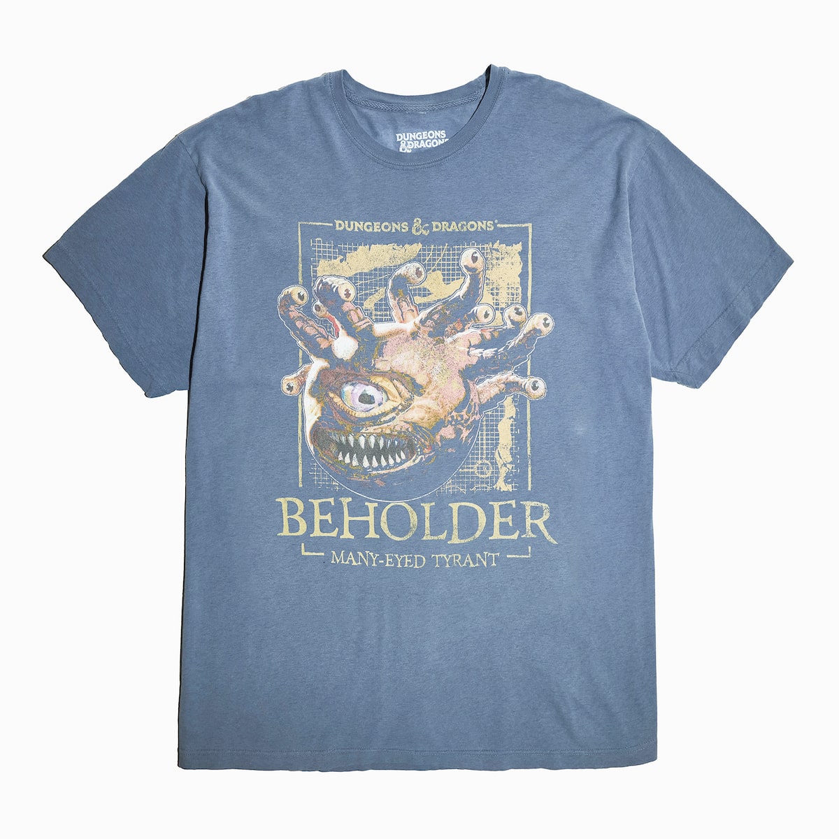 Blue t-shirt showing a "Beholder" from Dungeons and Dragons