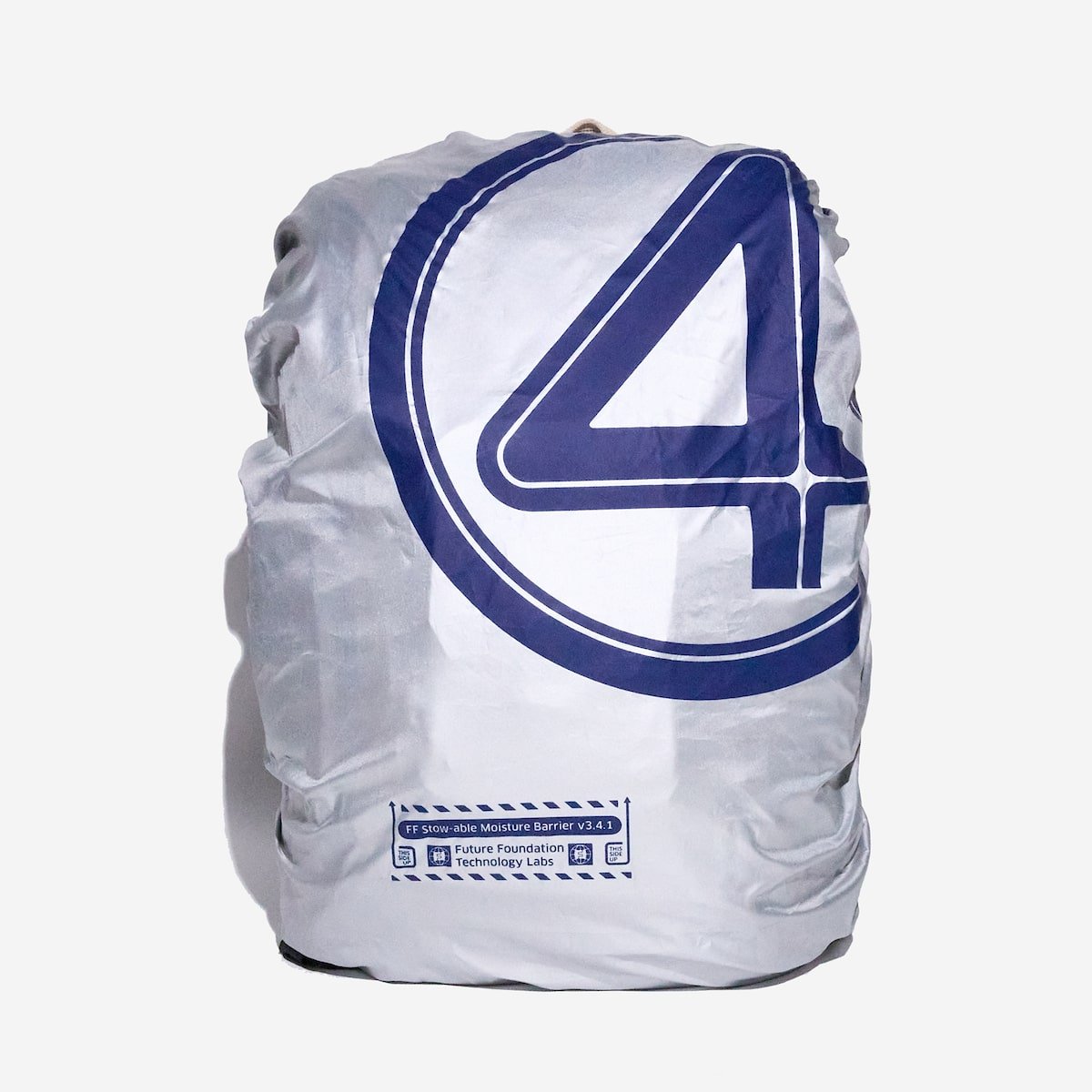 White rain cover with blue number '4' on a white background