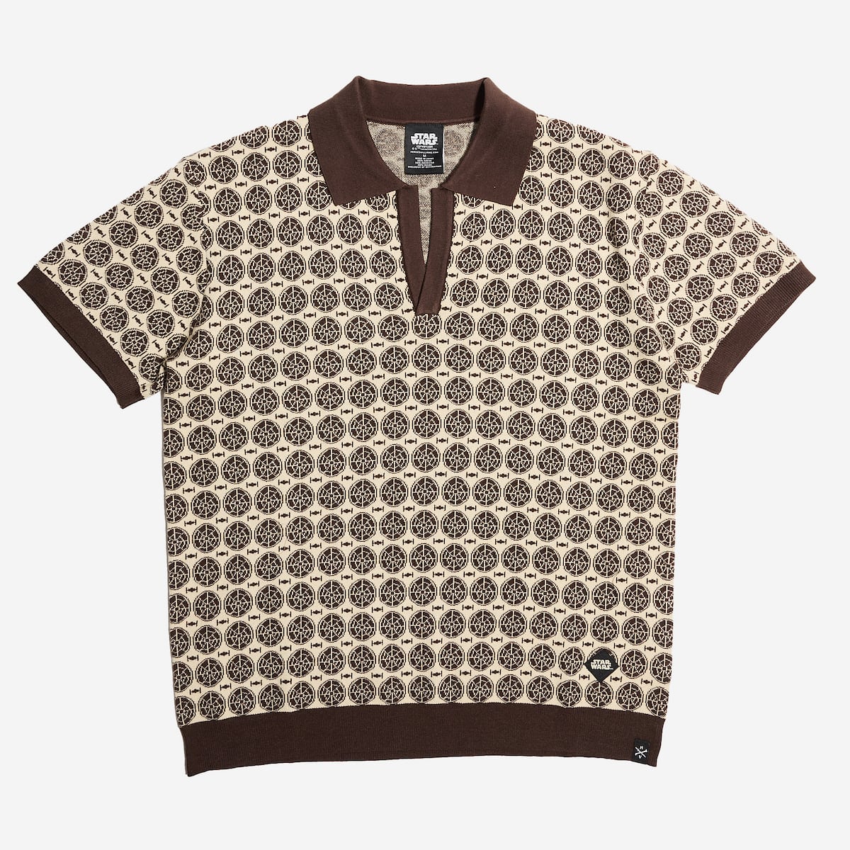 Brown Star Wars Patterned shirt with brown accents on a white background