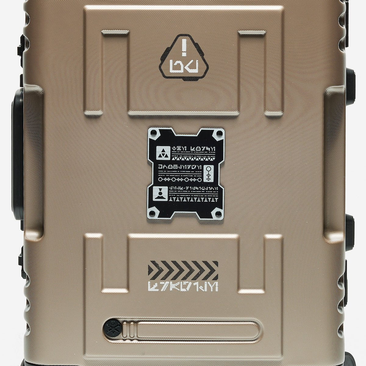 Back view of a beige Carry-On Luggage with branding and details.