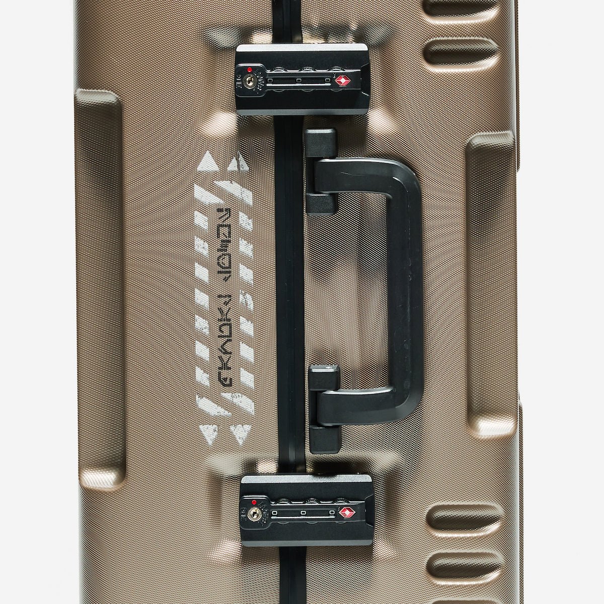 Close-up of a suitcase handle and lock mechanism