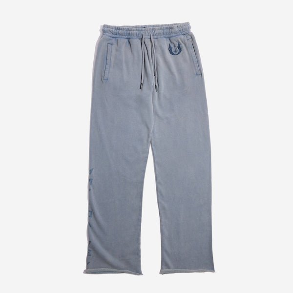 Light Blue sweatpants with an elastic waistband and black drawstring, featuring a small blue jedi logo near the left pocket and a vertical "jedi knights" graphic printed in distressed blue text along the lower left leg.