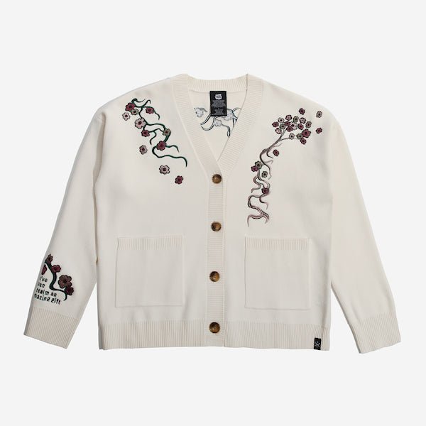 White Cardigan featuring embroidered Cherry Blossoms