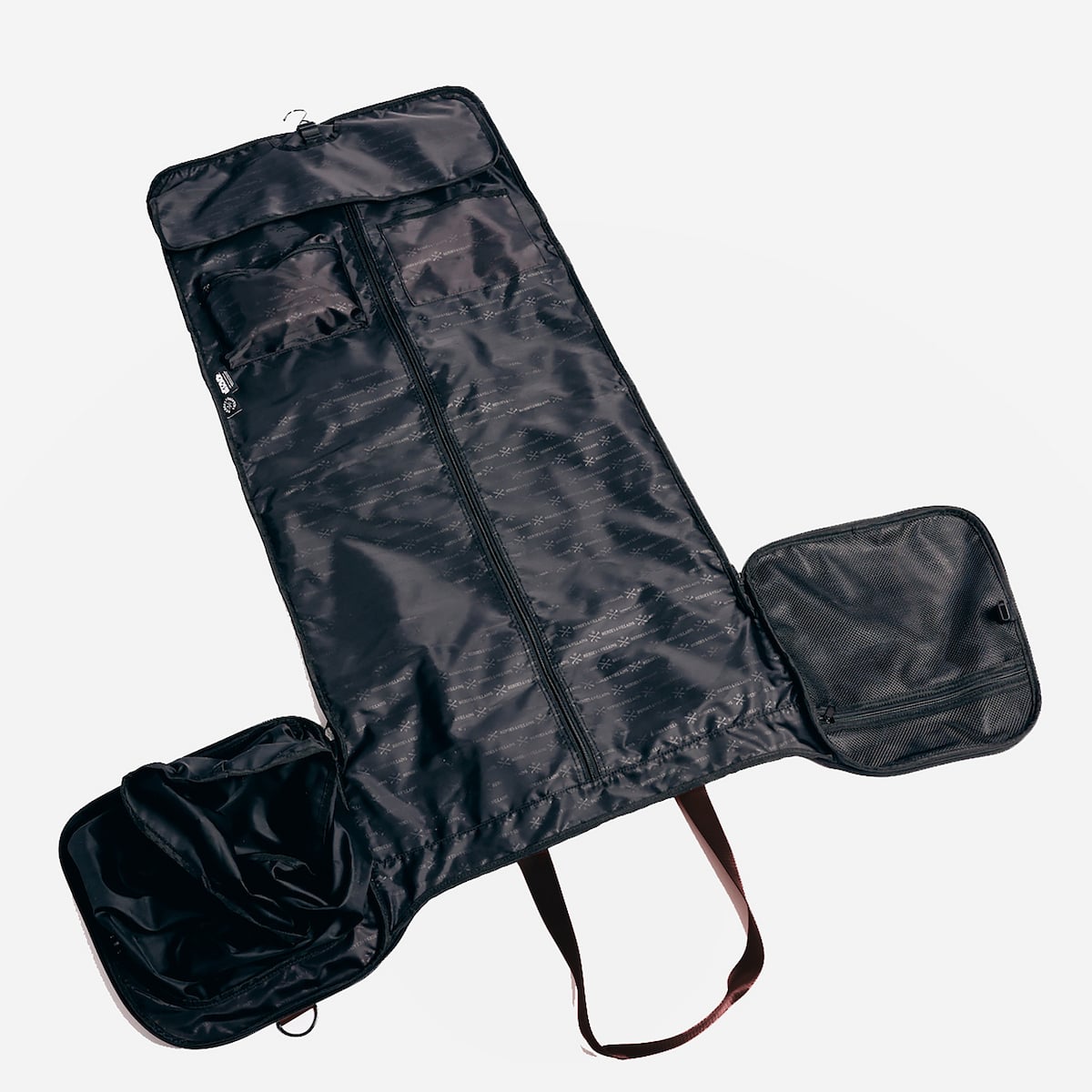 Duffle bag fully unzipped to show garment bag feature
