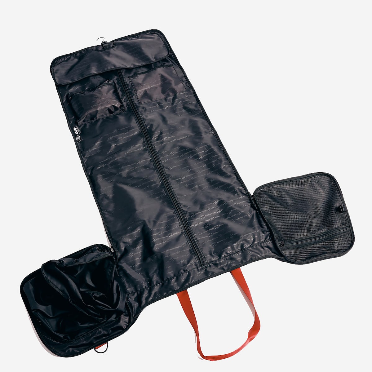 Fully unzipped duffle bag showing garment bag feature