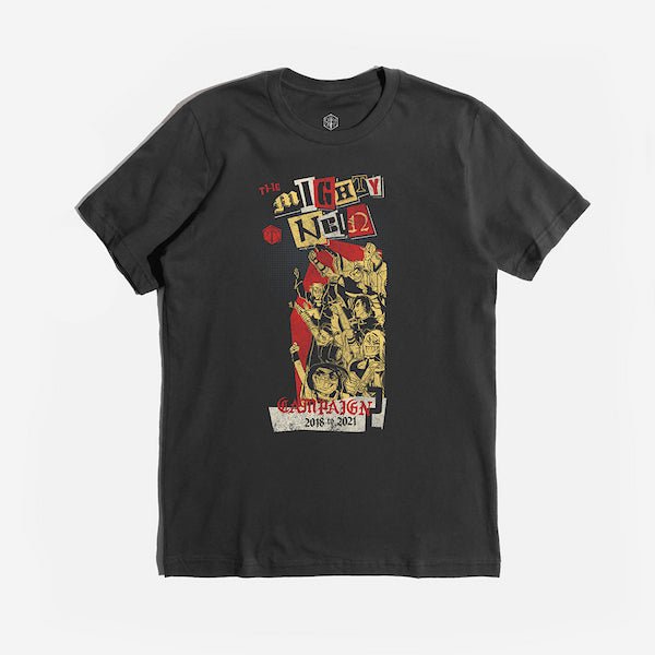Grey Short Sleeve T-Shirt with Poster Art of Critical Roles Mighty Nein Campaign