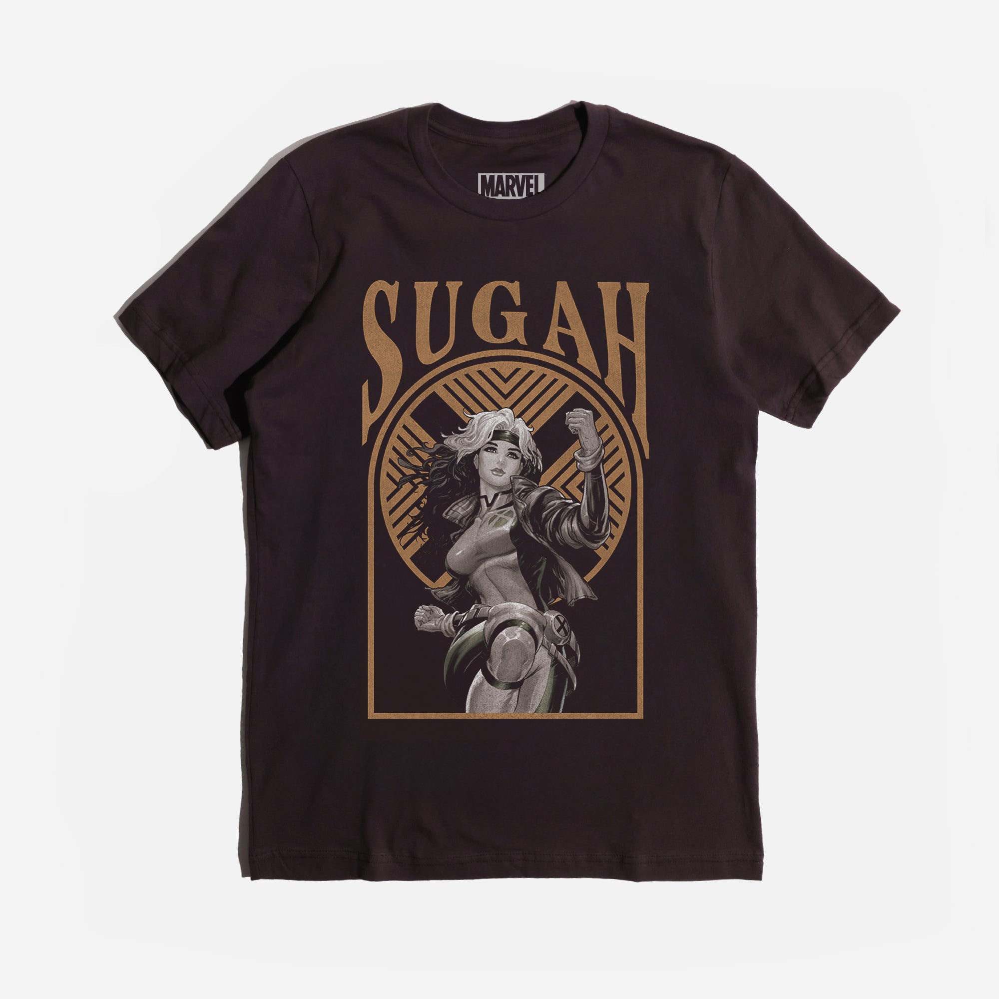 Short-sleeve X-Men Rogue Sugah Brown Tee with vintage-inspired graphics