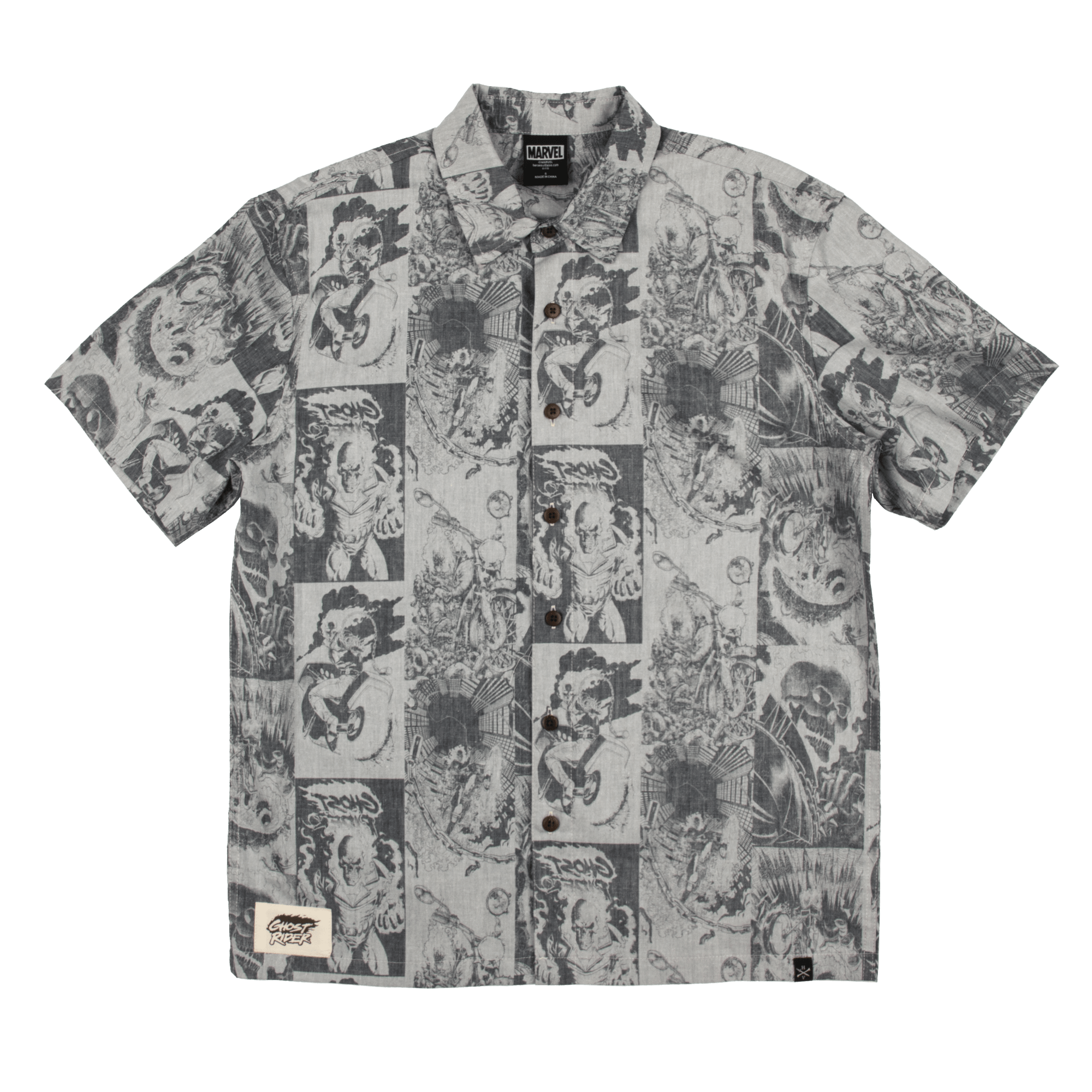 Ghost Rider All Over Comic Print Button-Down Shirt