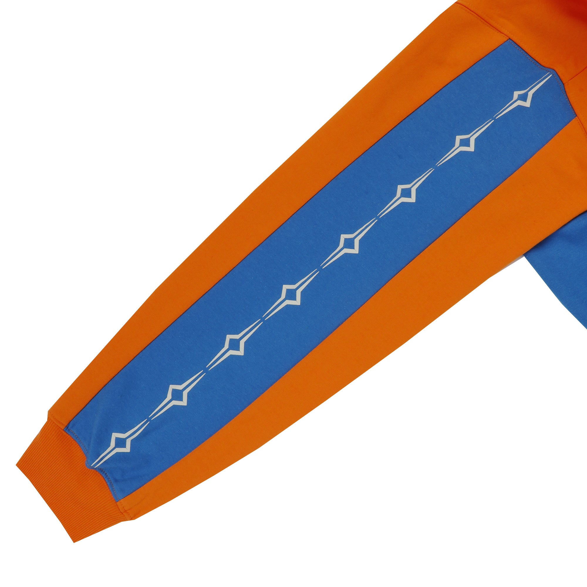 332 Company Colorblock Sweatshirt sleeve in orange and blue with white geometric screen printed design detail