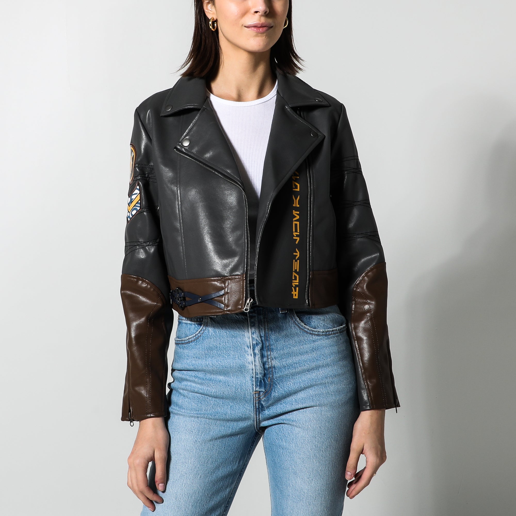 Ahsoka Faux Leather Cropped Moto Jacket