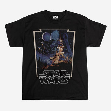 Black Star Wars t-shirt with iconic graphic on a white background