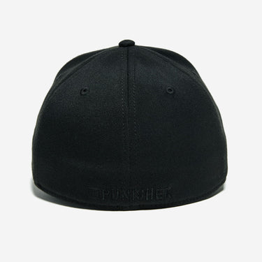 Back of a Black Flex Fit Hat with The Punisher embroidered on the bottom 