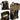 Collage of a brown and black backpack with a Mandalorian and Grogu theme. The collage depicts an external laptop pocket being utilized (Top Left), A Phone in a pocket on the backpacks top flap (Top Right), Open Backpack showing multiple compartments internally (Bottom Left), and a Waterbottle in a pocket (bottom right)