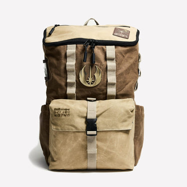 Brown and beige Star Wars Jedi  backpack with a Metal Jedi Logo on a white background