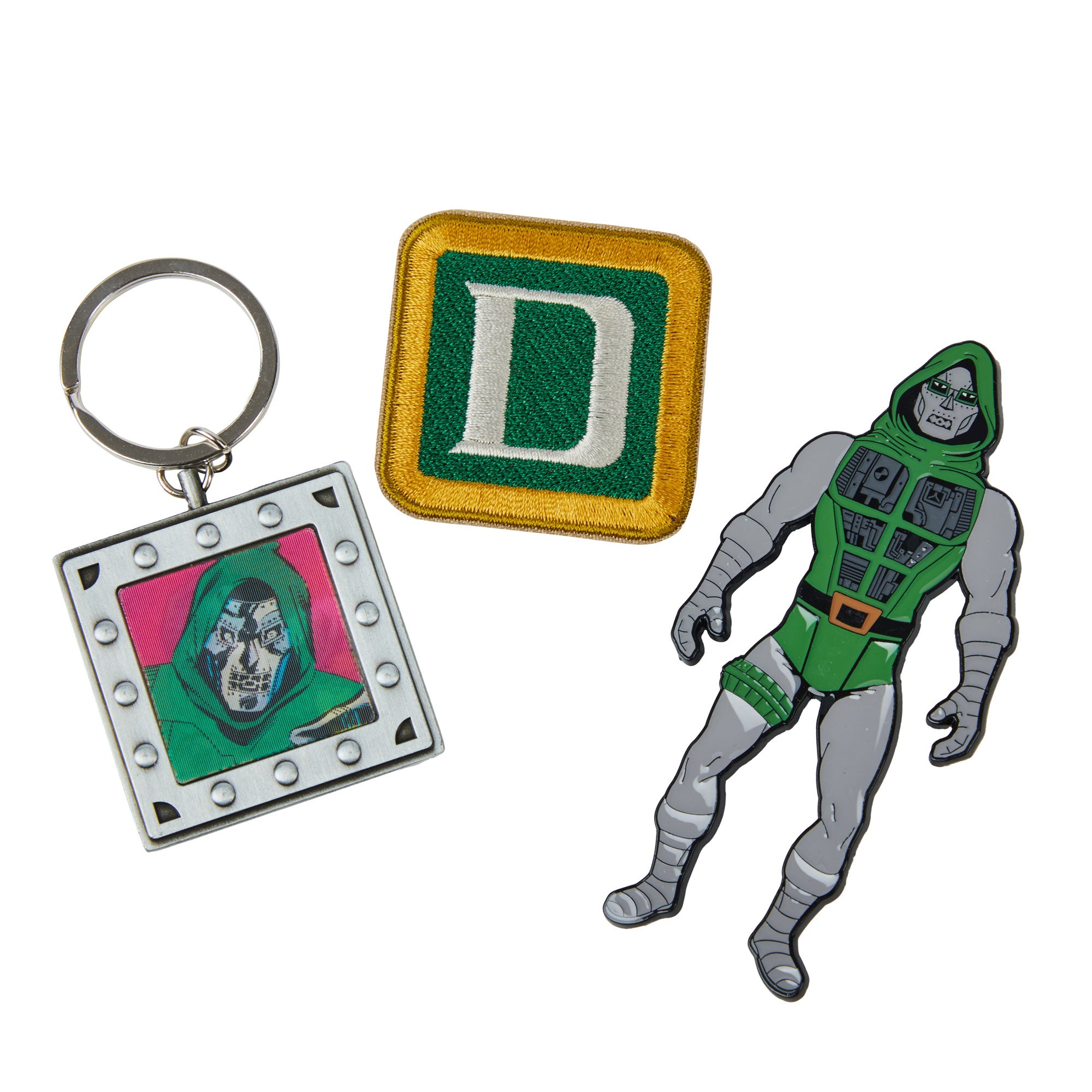 Dr Doom Lapel Pin, Keychain, & Patch Set