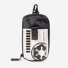 A compact, black and white zippered pouch with a hook clip at the top. The pouch features a Star Wars-inspired design, including the Galactic Empire emblem and vertical black bars on the front. The front pocket has a black strap closure.