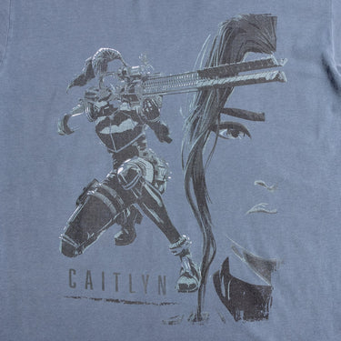 Dark Blue T-Shirt featuring a faded graphic of Caitlyn from Arcane