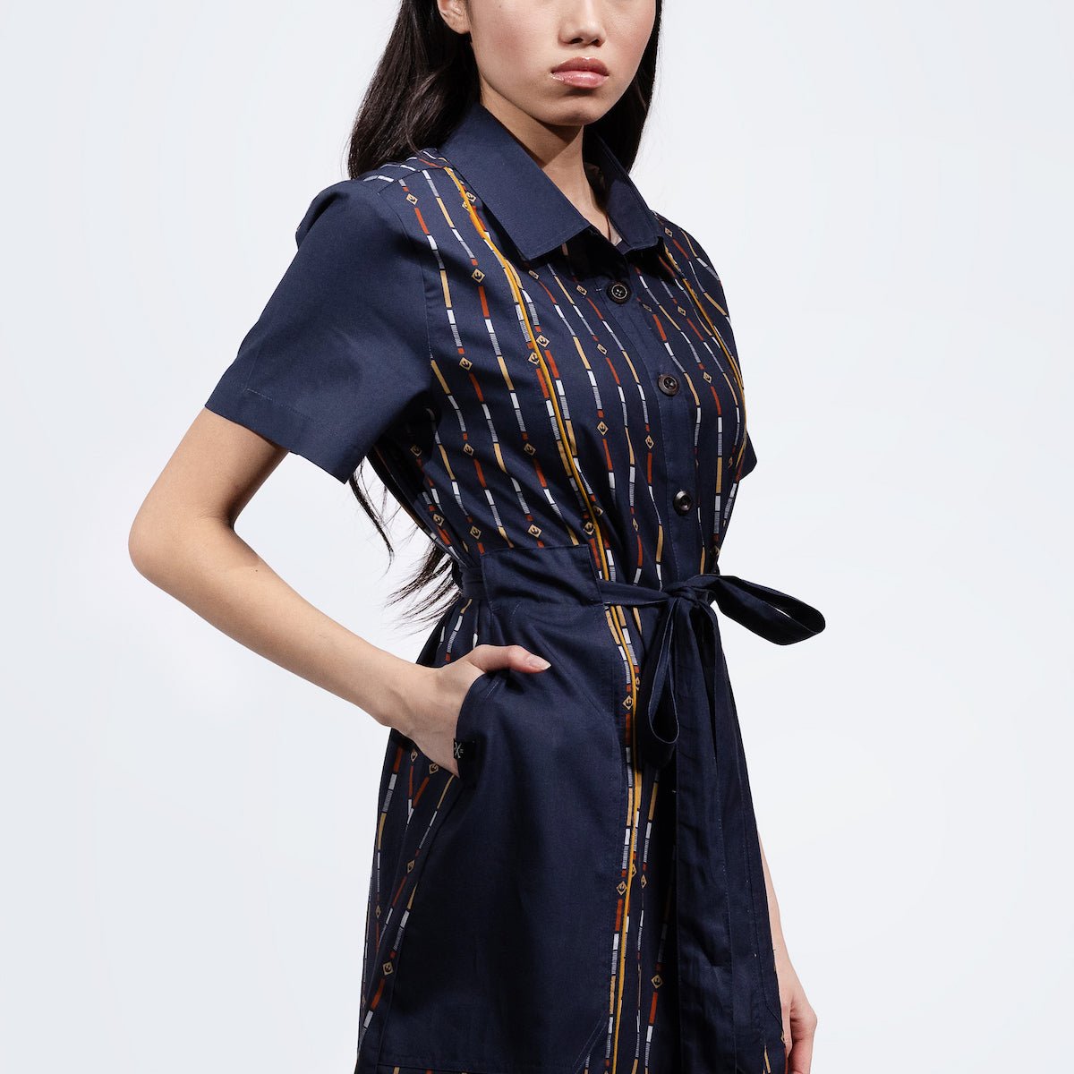 navy and white striped shirt dress Navy Stripe Collared Belted Shirt Dress Jean Marie's