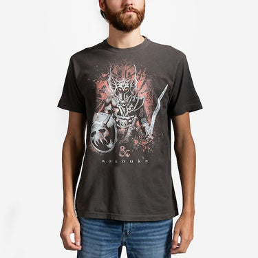 A man in a Charcoal Grey T-Shirt featuring a photo of the "Warduke" from Dungeons and Dragons