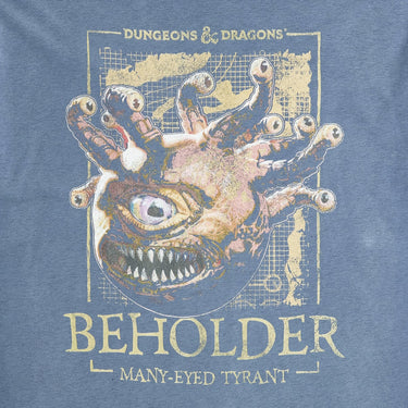 Blue t-shirt showing a "Beholder" from Dungeons and Dragons