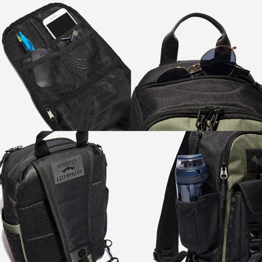 DC Comics Batman Nomad Sling Bag with multiple compartments and pockets on a white background