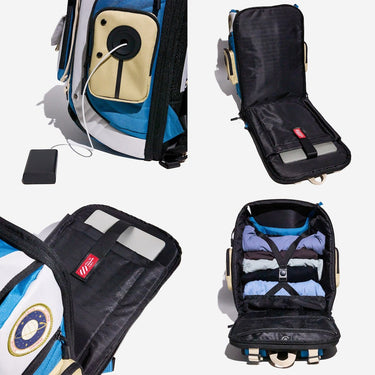 Multifunctional backpack with various compartments  on a white background