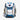 Blue and white backpack with a metal "4" fantastic four emblem and "R. Richards" patch on the front of the bag