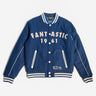 Blue Fantastic Four varsity jacket with 'FANTASTIC 1961' text on a white background