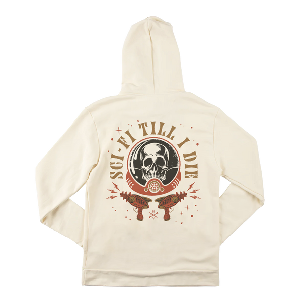 Sci Fi Till I Die Skull and Rayguns Natural Hoodie Official