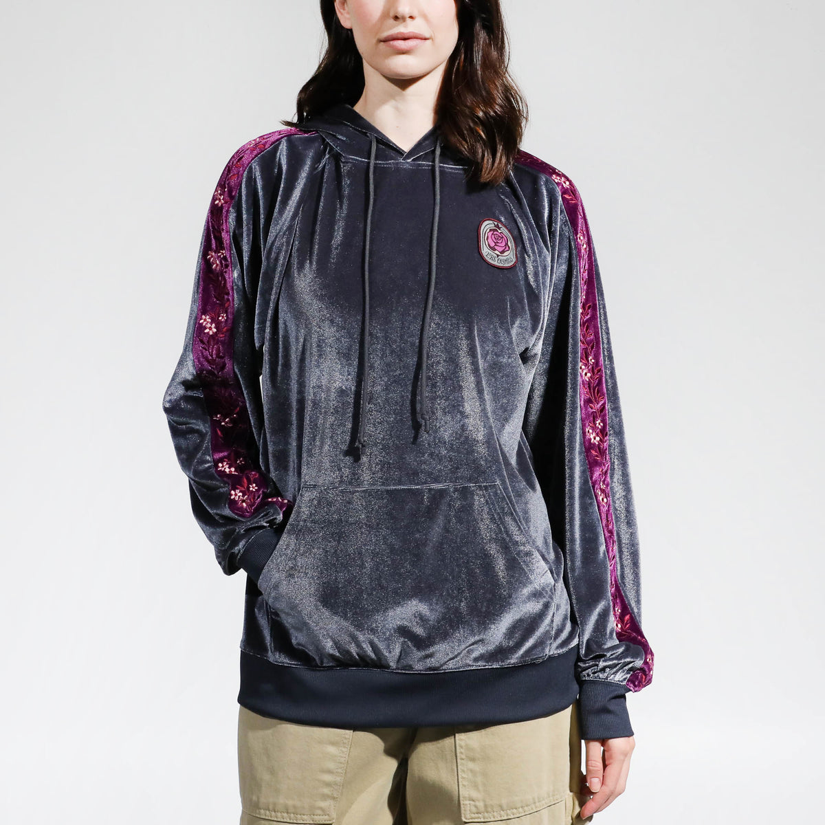 Lore Olympus Rose Velour Gray Hoodie | Official Apparel 