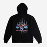 Back view of the Aetherdrift Black Hoodie featuring bold futuristic graphics and Aetherdrift logo from Magic: The Gathering.