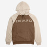 Star Wars Mandalorian Hoodie with brown front and beige sleeves on a white background. 