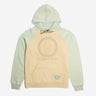Two-tone Star Wars Mandalorian hoodie with light green sleeves and beige front on a white background