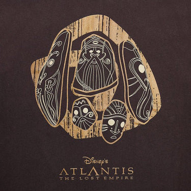 Stylized stone carvings with intricate designs on a dark background, with the text "Disney's Atlantis The Lost Empire" below.