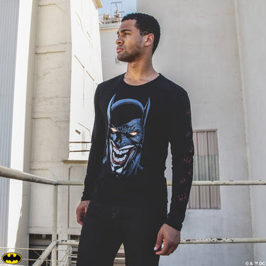 Batman & Joker Bats Mash-Up Black Long Sleeve Tee