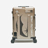 Beige suitcase with black Jedi design and logo on a white background