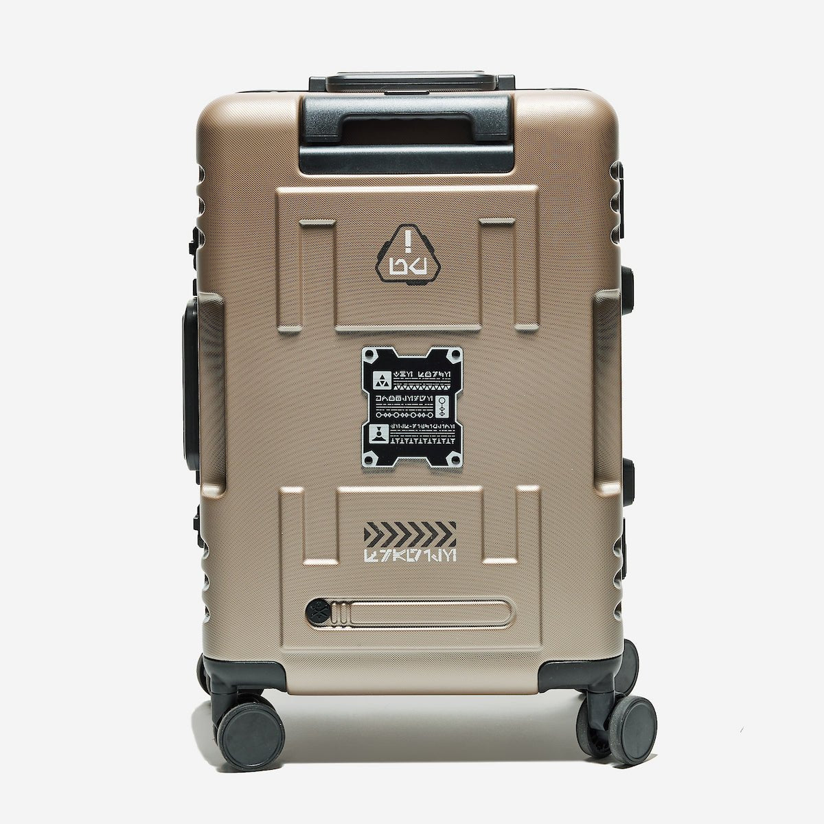 Beige Star Wars Jedi suitcase with black wheels and handle on a white background