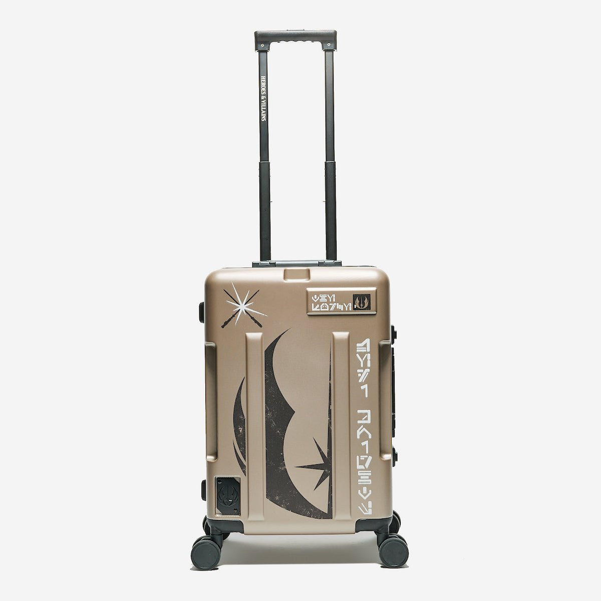 Beige Jedi suitcase with black accents on a white background