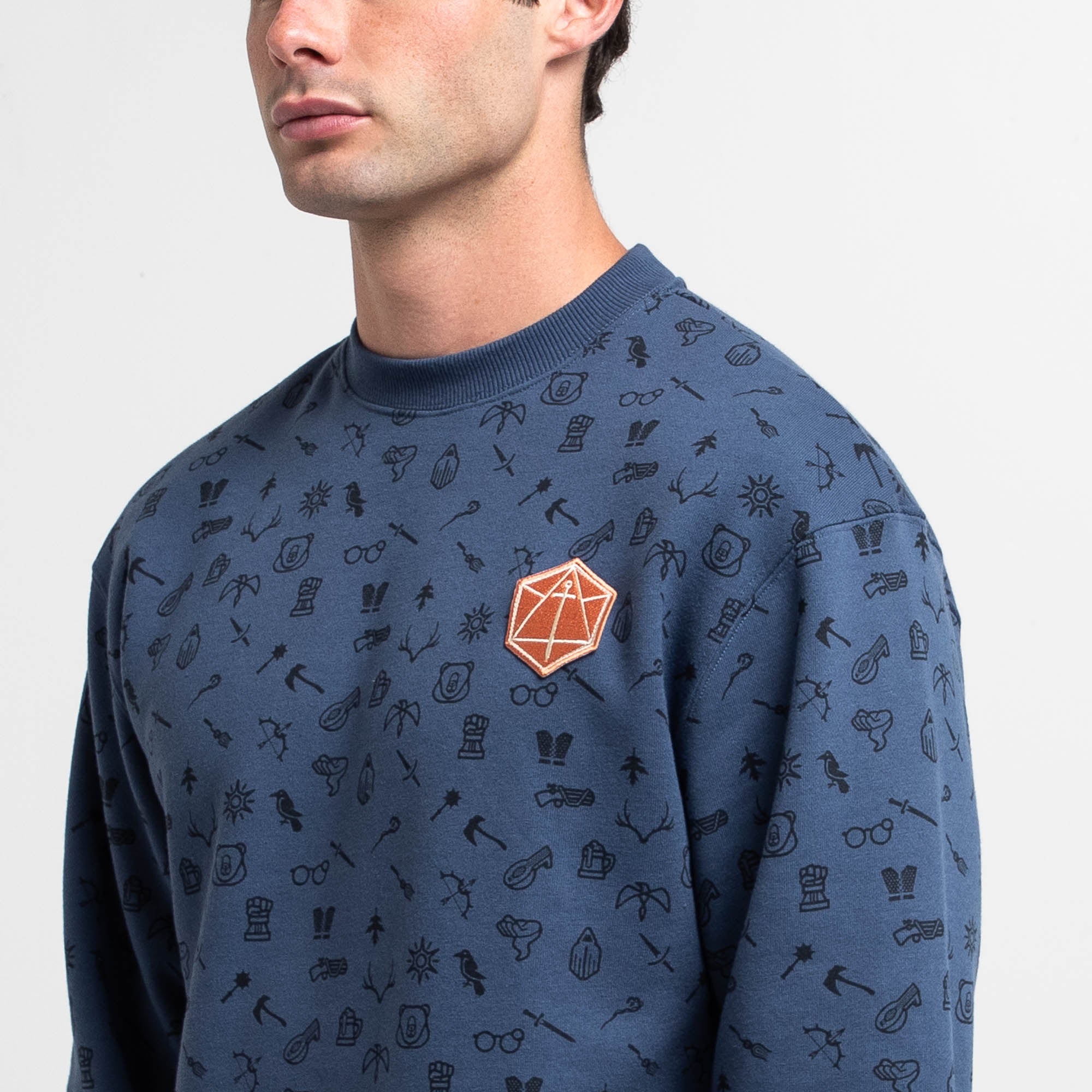 Toss Pattern Icons Blue Crew Sweatshirt