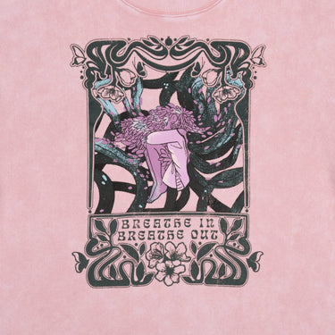 Close-up of Persephone art on the Breathe In Breathe Out Blush Crew Sweatshirt.