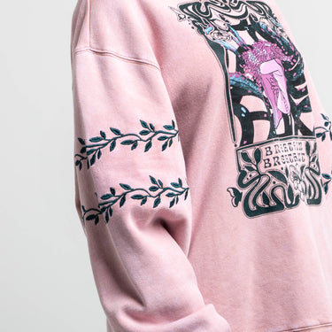 Close-up of the embroidery on the Breathe In Breathe Out Blush Crew Sweatshirt.
