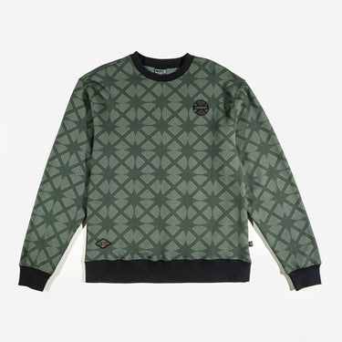 green X-Men Rogue Crew Sweatshirt featuring an intricate geometric pattern, black ribbed cuffs and hem, and subtle X-Men branding on the chest and lower corner.