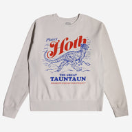 Gray sweatshirt with 'Planet Hoth' and 'The Great Tauntaun' graphic design on a white background