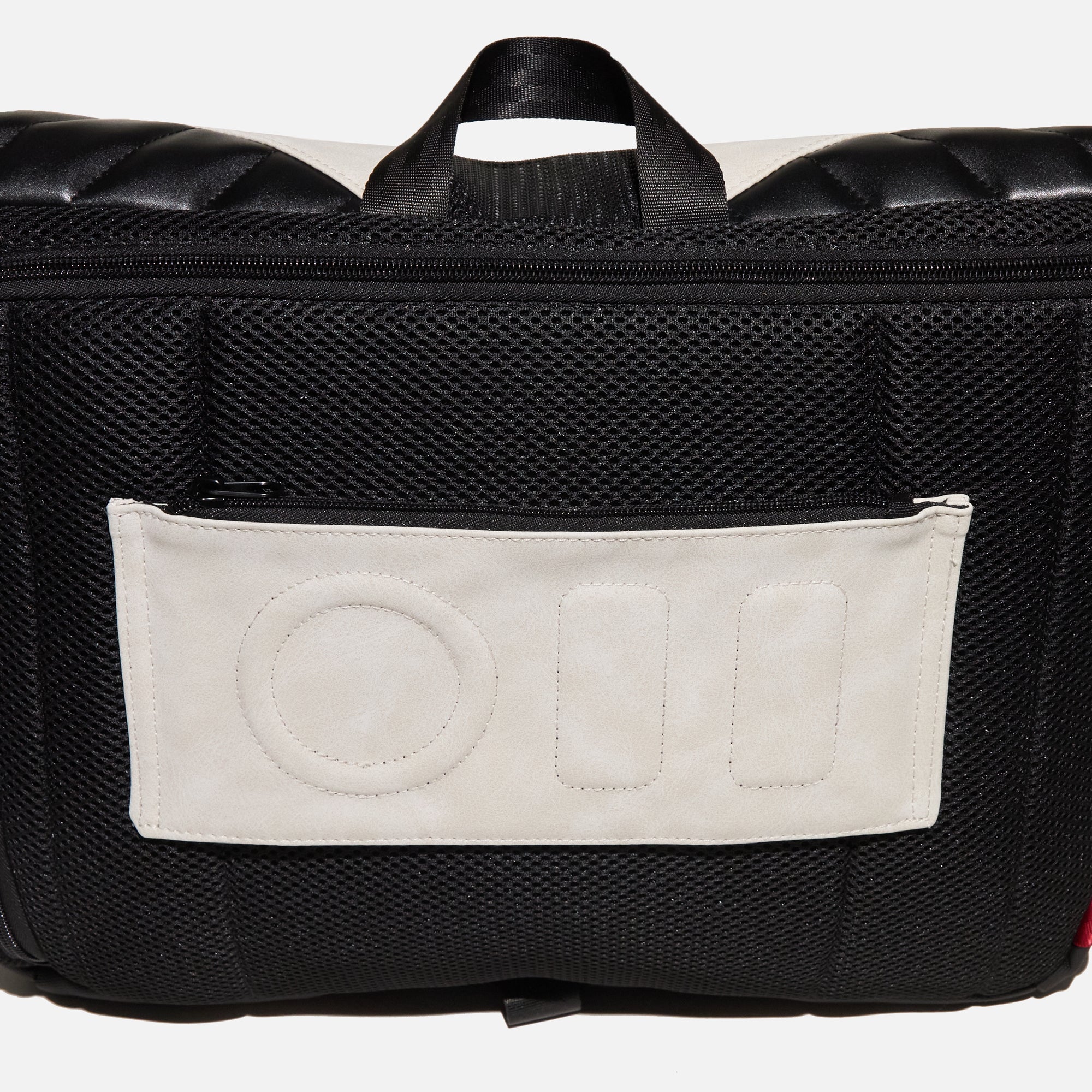 Back view of the trolley sleeve for the Heroes & Villains Star Wars Imperial Army Bike Messenger Bag with a white and black design, featuring the Galactic Empire emblem, red strap accents, and a sleek, modern finish.