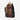 Brown and beige backpack with multiple straps on a white background