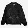 The Punisher Themed Zip Up Bomber Jacket with Black Monochromatic patch and contrast white stitching