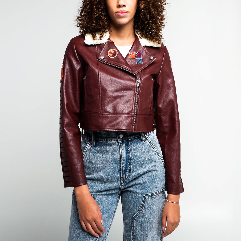 Cropped faux 2024 leather moto jacket