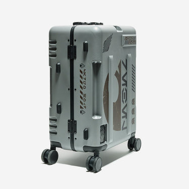 Gray suitcase with Star Wars Rebel logo on a white background